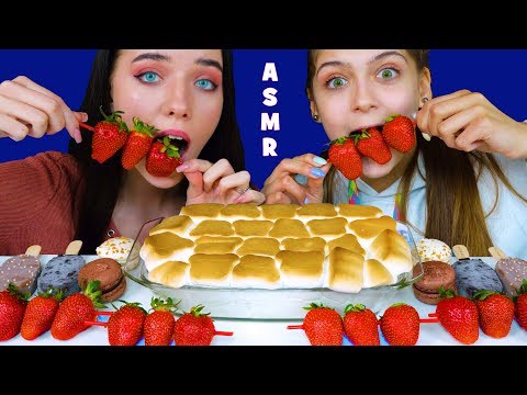 ASMR S'MORES DIP + CHOCOLATE ICE CREAM, STRAWBERRY, MACARONS (EATING SOUNDS)