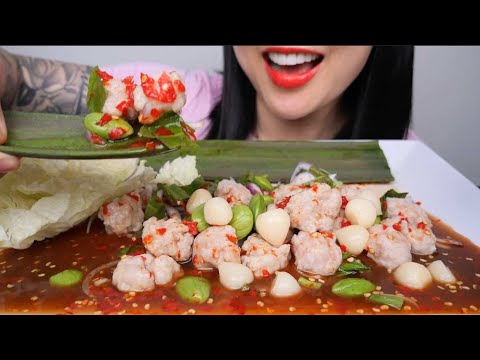 BOUNCY PORK SPICY SALAD THAI STYLE + FRESH VEGGIES (ASMR EATING SOUNDS) LIGHT WHISPERS | SAS-ASMR