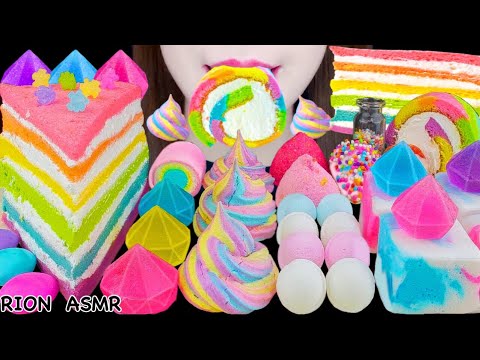 【ASMR】PASTEL RAINBOW DESSERTS🌈 RAINBOW CAKE,DIAMOND KOHAKUTO MUKBANG 먹방 EATING SOUNDS NO TALKING