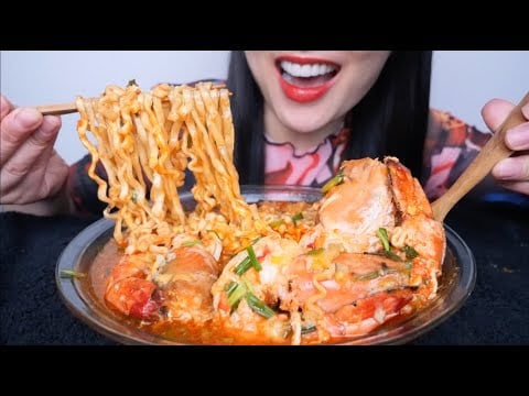 GIANT SHRIMP CHEESY SPICY NOODLE (ASMR EATING SOUNDS) NO TALKING | SAS-ASMR