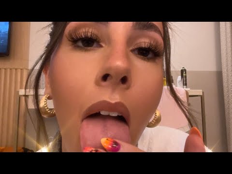 ASMR- Fast and aggressive spit painting with tongue tapping👅