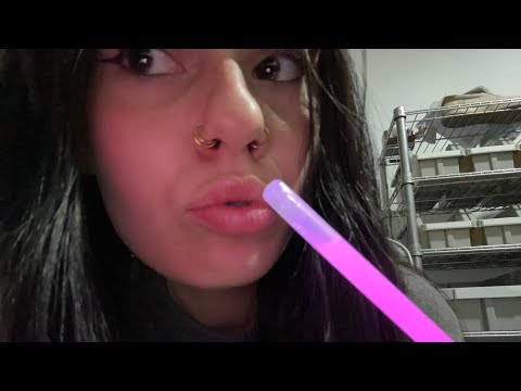 ASMR MOUTH SOUNDS WITH A GLOW STICK💜 (very intense and up close)