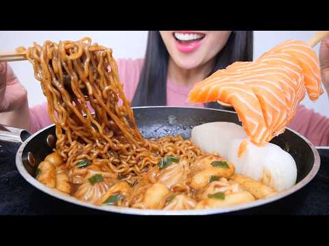 RICE CAKE + BLACKBEAN NOODLES + DUMPLINGS  + SASHIMI (ASMR EATING SOUNDS) LIGHT WHISPERS | SAS-ASMR