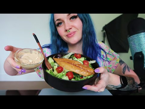 ASMR Eating Smoked Mackerel & Cheese Salad With Balsamic Mayo Dressing | CRUNCHY EATING SOUNDS 🐟🥗