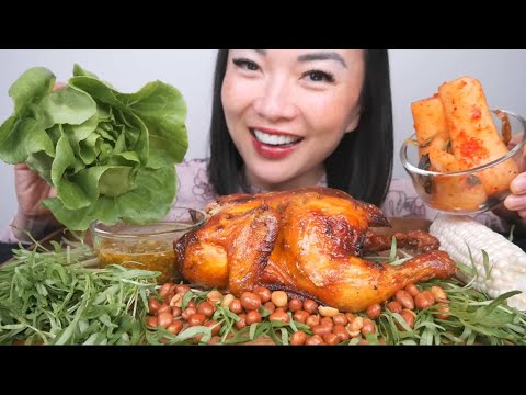 BBQ CHICKEN + FRESH VEGGIES (ASMR EATING SOUNDS) LIGHT WHISPERS | SAS-ASMR