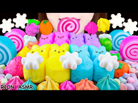 【ASMR】PEEPS RABBIT MARSHMALLOW,SNOWFLAKE GUMMY,MERINGUE COOKIE MUKBANG 먹방 EATING SOUNDS NO TALKING