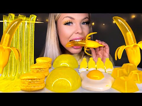 ASMR *YELLOW FOOD* BANANA JELLY, EGG GUMMY, EDIBLE JEWELS, NIK-L-NIPS, JELLY NOODLES MUKBANG 먹방