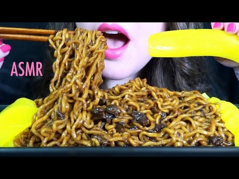 ASMR Black Bean Noodles + Whole Pickled Radish [BIG BITES] Eating Sounds