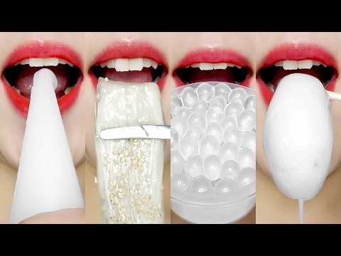 ASMR Crunchy & Chewy White Food🤍 Emoji MUKBANG 흰색 이모지 먹방 Eating Sounds