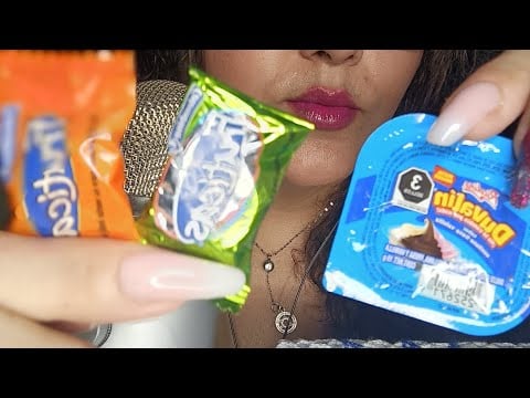 ASMR probando dulce COLOMBIANO Fruticas y Duvalin dulce MEXICANO