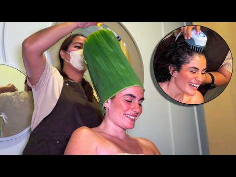 ASMR: Healthy Thai-Ayurvedic Scalp, Shoulders, Neck Massage and Banana Leaf Treatment