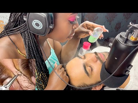 ASMR Close Attentive Face Picking with tweezers.