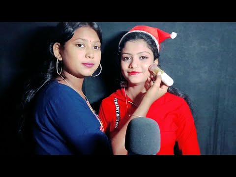 ASMR My Sister Dose My Christmas Party Makeup 🎄💄👄