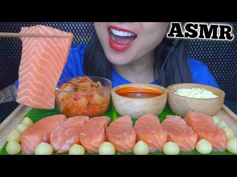 ASMR SALMON SLAB SASHIMI + KIMCHI + FIRE SAUCE MAYO (EATING SOUNDS) LIGHT WHIPSERS | SAS-ASMR