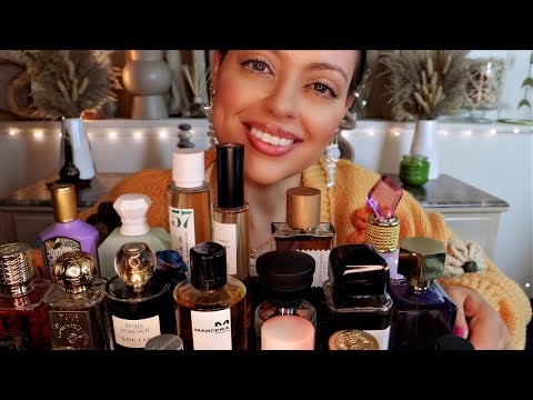 ASMR| PERFUME COLLECTION - WINTER Perfume Tray (glass tapping, lid sounds, rainy weather sounds)