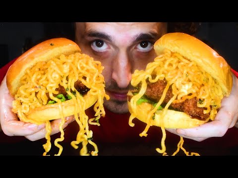 MESSY NOODLE BURGER * ASMR NO TALKING * | NOMNOMSAMMIEBOY