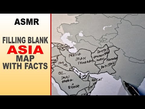 ASMR: Filling Blank ASIA Map With Written Facts for Each Country | ASMR whispering Map writing