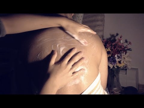 ASMR Skin Cleansing (Bath Salts, Soap, Sponge) & Moisturizing Back Treatment w. CRACKLING Fireplace