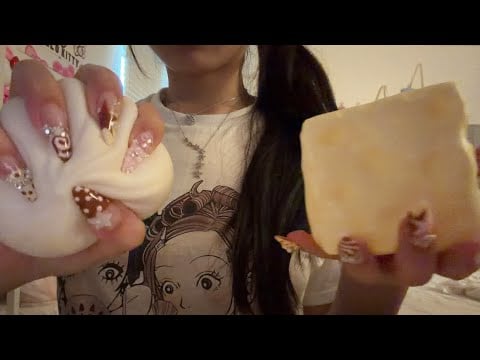 asmr squishy collection from softest to hardest (cheese squishy, dumplings, foam)