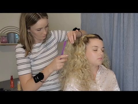 ASMR Perfectionist Curly Hairstyle Half Up Do With Mini Teasing and Finishing Touches