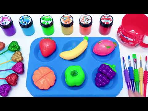 Oddly Satisfying l 6 Rainbow Sparkly Lollipops Stars FROM Mixinq Color Fruit Slimes & Cutting ASMR