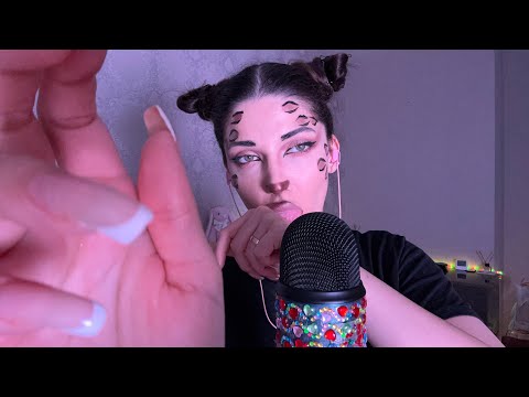 Spit Painting Myself ASMR (mouth sounds+hand movements,light purring) 😻