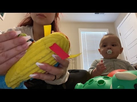ASMR with my son ❤️ tapping and scratching on baby items 🧸