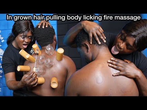 ASMR body licking,fake spit painting,fire cupping, baby knot removal with teeth,scalp,back, massage