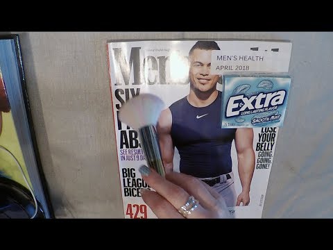 ASMR Magazine Flip Through With Gum, Whisper & Brush.  Men's Health.