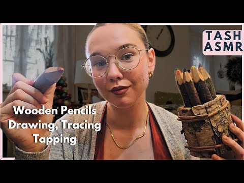 ASMR Wooden Pencils Tapping, Tracing, Drawing (Whispered)