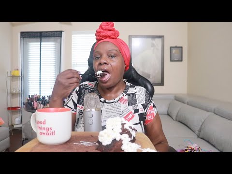 Double Chocolate Cake Whipped Cream ASMR Eating Sounds