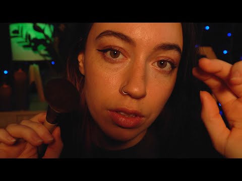 DARK and Sleepy ASMR (face brushing, lens tapping, and mic brushing)