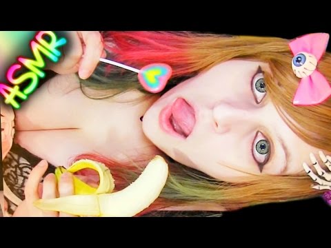 ASMR 🍌 Banana Eating 🍭 Lollipop Licking ░ Mouth Sounds ♡ Wet, Fruit, Food, Licking, Eating ♡