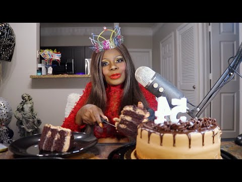 MY BIRTHDAY WHOLEFOODS CHOCOLATE FUDGE CAKE ASMR EATING SOUNDS