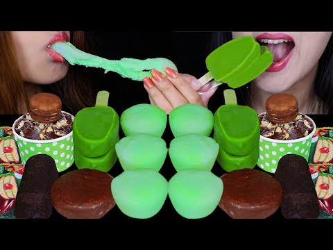 ASMR SOFT MELON MOCHI ICE CREAM, MINI GREEN TEA ICE CREAM BARS, MARSHMALLOW CHOCOLATE PIES 먹방