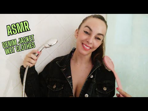 ASMR WET CLOTHES - DENIM JACKET SOUNDS - SCRATCHING - SPONGE - WATER SOUNDS - SHOWER