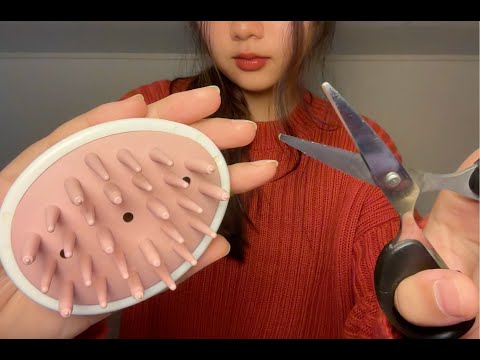 ASMR Relaxing Haircut ဆံပင်ညှပ်မယ်💈✂️ Scissors Sounds | Hair Brushing | Soft-spoken