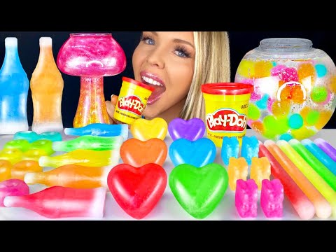 ASMR NIK-L-NIP WAX BOTTLE *HOMEMADE WAX HEART JELLY* WAX BEAR, FISHBOWL BUBBLE TEA MUKBANG 먹방