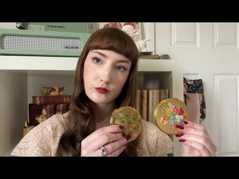 ASMR tapping on my vintage compact collection 1930’s to 1960’s - close up whisper show and tell