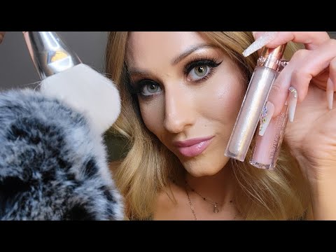 | ASMR | Fluffy Mic Triggers 💕💭 Lipgloss Application, Long Nails, Gum Chewing