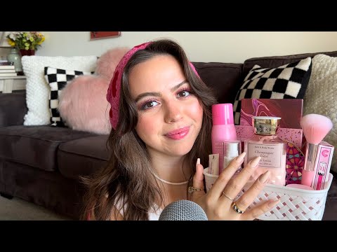 asmr | aesthetic pink makeup tapping & triggers 💗🌷🦩🌸