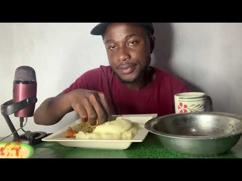 ASMR Nigerian African food/ fufu ,jute leaf soup, Goat meat and fish