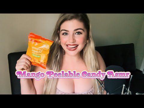 Eating Mango Peelable Candy 🥭🍬 (Gummy Chewing, Chatting) ASMR ♡