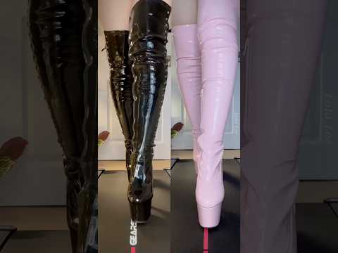 Do you prefer BLACK or PINK boots?🖤🩷 #boots #thighhighboots #platformboots #heels #highheels #fyp