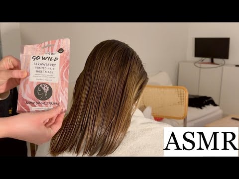 ASMR | Trying a Hair Sheet Mask on My Sister 🌛 (RELAX, SLEEP, TINGLES)