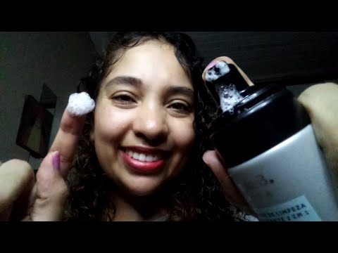 ASMR Limpeza de pele antes de você dormir😴🌙(passando os produtos na lente para ficar realista🤭)