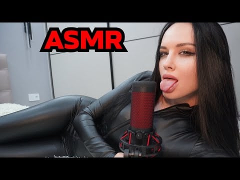 Mila ASMR - Full Body Leather Scratching - Mouth Kissing Sounds