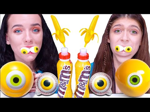 ASMR Yellow Gummy Eyeballs, Jelly Bananas Candy Race Best Compilation