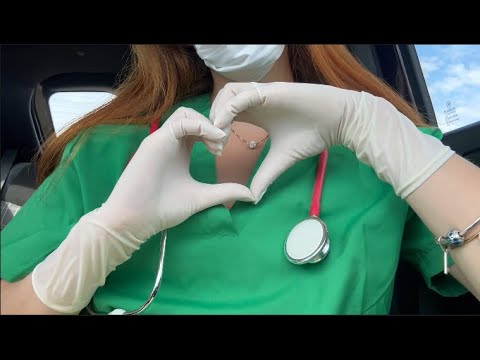 ASMR Tight Latex Surgical Gloves in the car (loud background noise)