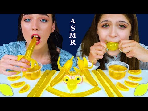 ASMR YELLOW FOOD (TIK TOK JELLY, BANANA JELLY, GUMMY EYEBALLS, JELLY NOODLES) MUKBANG 먹방